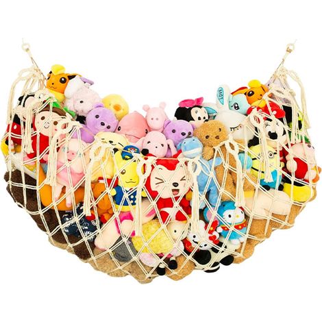 Étagère de Rangement pour Animaux en Peluche - Filet pour Jouets et Ours - Joli Organisateur (Blanc) (1/5)