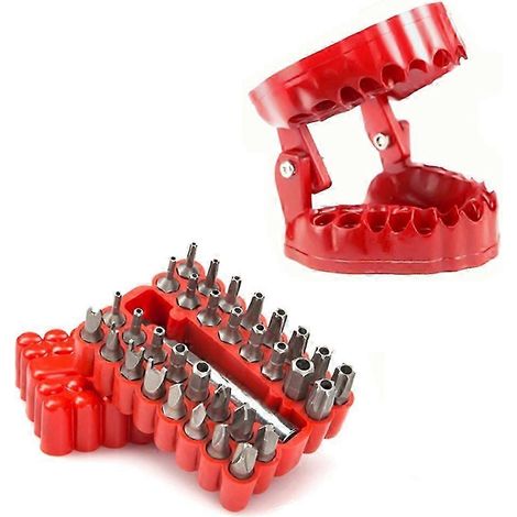 Organisateur de tournevis pour prothèses dentaires avec base magnétique, porte-embouts de perçage avec 32 embouts et 1 porte-embouts rouge (1/5)
