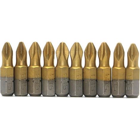 Juego de puntas de destornillador Phillips magnéticas antideslizantes PH2 de 50 mm y 25 mm con revestimiento de titanio S2，10 piezas，25 mm，50 mm (1/5)