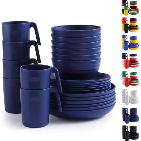 Plastikgeschirr 24teilig 6Personen Teller Schüssel Blau 8. Eur Blue (1/5)