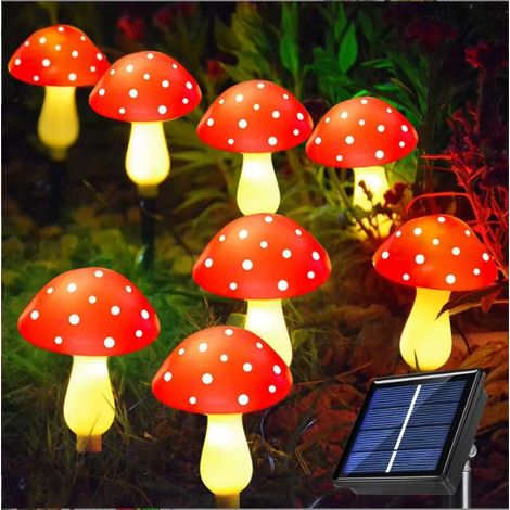 (Lot de 3 champignons rouges) Guirlande lumineuse champignon solaire à 12 LED, étanche, pour jardin ou extérieur, idéale pour Noël, mariage et fêtes. (1/5)