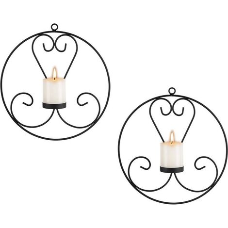 Ronds Bougeoir Mural pour Pilier - Bougeoirs Decoratif en Métal Noir Ensemble de 2 Bougie Chandelier Porte Bougie pour Murs Bougeoir pour Salon Chambre Salle à Manger Décor (1/5)