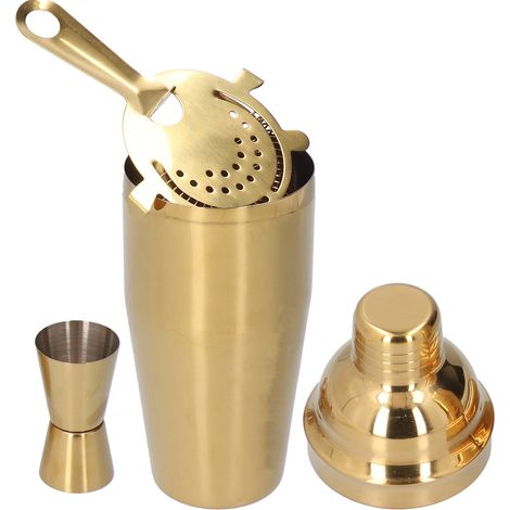 Cocktail-Set, modisches 750-ml-Edelstahl-Barzubehör-Set mit Sieb, Messbecher und Shaker für Barkeeper, BarGolden Set (1/5)