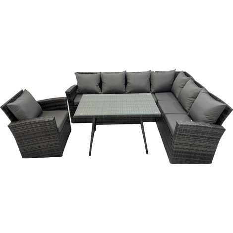 Fimous 7 places Dos haut Ensemble de meubles de jardin en rotin  Canapé d'angle avec Table à manger oblongue et Fauteuil Set (1/5)