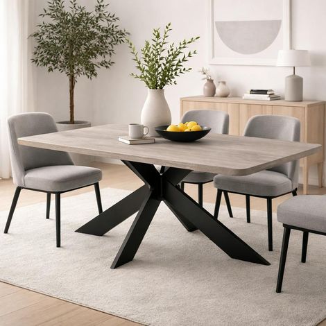 Table extensible chêne grisé bords biseautés pied noir fin 200 cm PALERME