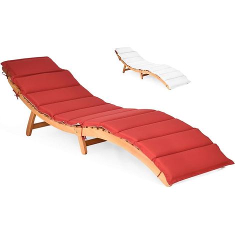 GOPLUS Chaise Longue Pliante-Bain de Soleil en Bois d'Eucalyptus avec Coussin/Appui-tête Pliable Charge 180 kg 190 x 55 x 52 cm (1/5)