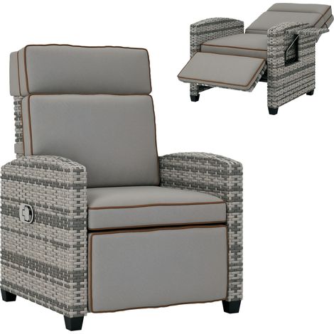 145° Reclining Rattan Armchair, with Footrest - Mixed Grey/Grey (1/5)