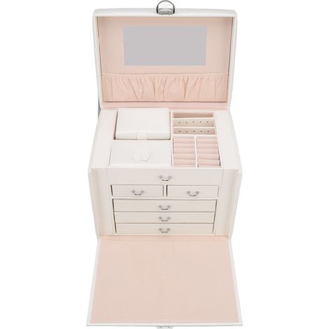 Coffret à bijoux européen grande capacité, boîte de rangement en cuir blanc, multi-étagères pour boucles d'oreilles, colliers, écrin à bijoux grand format (1/5)