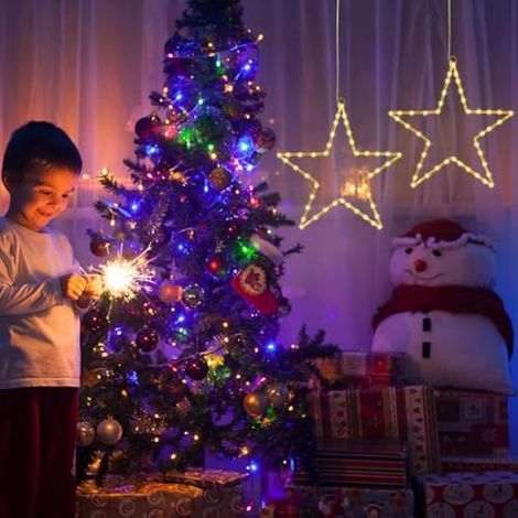 Guirlande lumineuse de Noël pour fenêtre (lot de 3) à piles, 8 modes d'éclairage et télécommande, 45 LED lumière chaude pour la décoration. (1/3)