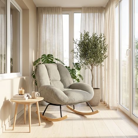 Meubles Cosy LITHOPS CORDUROY Poltrona a dondolo stile scandinavo in velluto a coste, grigio (1/5)
