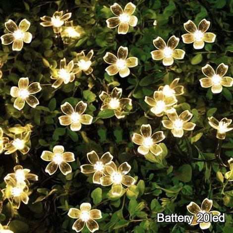 Nouvelle guirlande lumineuse solaire LED améliorée pour jardin, fonctionnant sur piles, pour sapin de Noël, étanche, avec guirlandes de fleurs (A, blanc) (1/3)