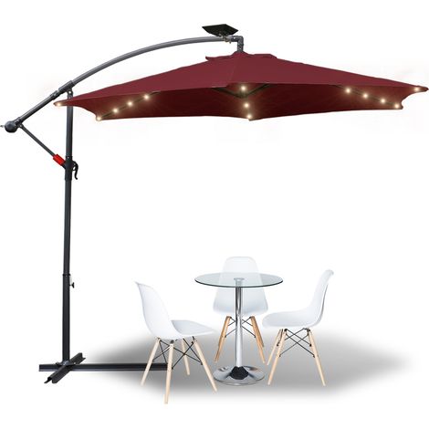 Parasol avec LED protection solaire en Parasol de jardin pivotant à 360° avec manivelle Parasol de balcon UV30+ (Ø300 cm, rouge)