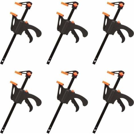 Lot de 6 serre-joints en forme de F – Serrage rapide jusqu'à 10 cm – Construction solide avec coussin antidérapant – Outils pour menuiserie - 4pouces