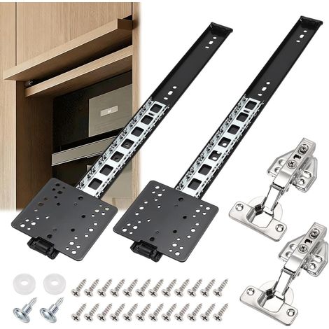 Kit de quincaillerie pour porte coulissante de 45,7 cm – 2 ensembles – pour armoire de 18 à 20 mm – Système rétractable silencieux avec charnières et vis 14 kg – Noir (1/5)