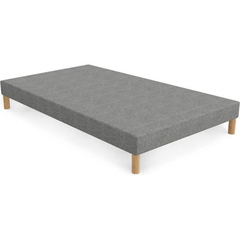 SPRING - Sommier tapissier tissu gris piètement en bois 80x200 cm (1/4)