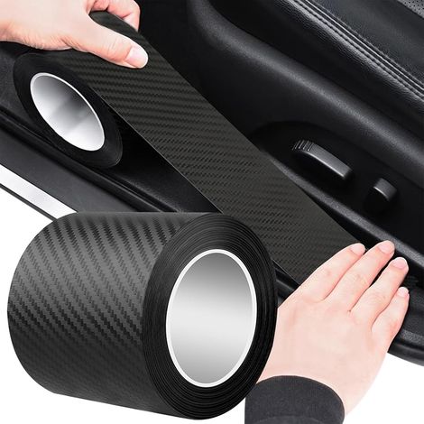 Seuil de porte de voiture, en fibre de carbone, couleur noire, pour voiture, auto-adhésif, protection pour portières, protection pour pare-chocs (10 cm x 10 m) (1/5)