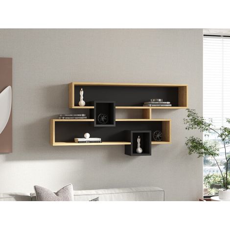 Estante de pared en Zafiro y Antracita, 120x72,2x22 cm, para Oficina o Salón con Almacenamiento Extra (1/5)