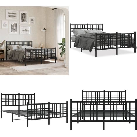 Cadre de lit métal sans matelas avec pied de lit noir 137x190cm - Cadre De Lit - Lit Double - Lit Metal - Lit Noir - Meuble Chambre - Home & Living (1/5)