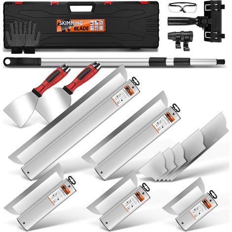 Ensemble Spatules Enduit 5 Grattoirs 15/20/25/40/60cm Manche Télescopique Réglable 80-193cm Acier Inoxydable Aluminium Changement Rapide Lame Outil Multi-fonction Grattage Décoration Murale et Constru (1/5)