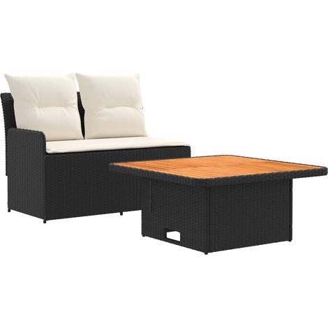 Garden Armrest Sofa with Liftup Table 2 Piece Black and Cream vidaXL