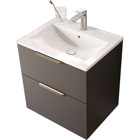 Waschtischunterschrank Bernstein TIM 60cm mit Waschbecken Anthrazit matt Metallgriff Schwarz matt (1/5)