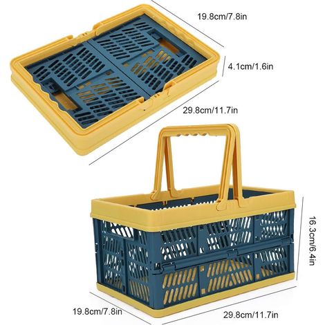 Collapsible Storage Boxes, Plastic Shopping Baskets with Handles, 11.7 x 7.8 x 6.4 inches (Blue) (1/4)