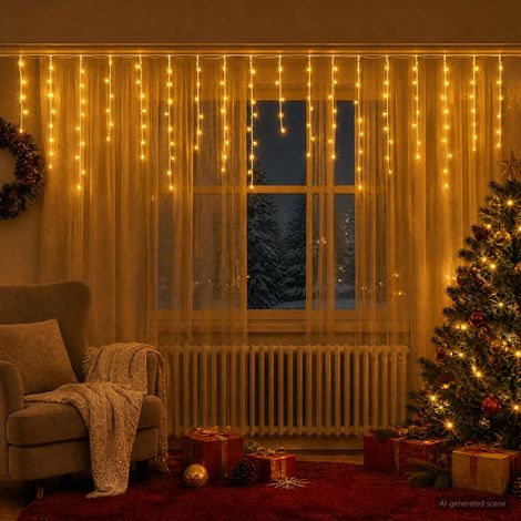 vidaXL Cortina de luces 210 LED Blanco Cálido 500 x 72 cm (1/5)