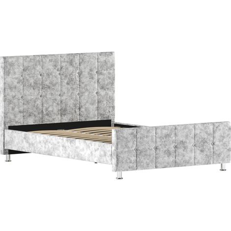 Valentina 4ft6 Double Modern Fabric Bed Frame, 135 x 190 cm, Crushed-Velvet-Silver (1/5)