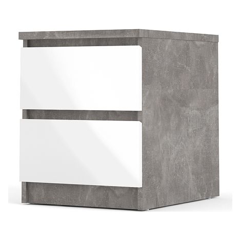 Nada Nachttisch mit 2 Schubladen , beton dekor,weiss hochglanz. (1/5)