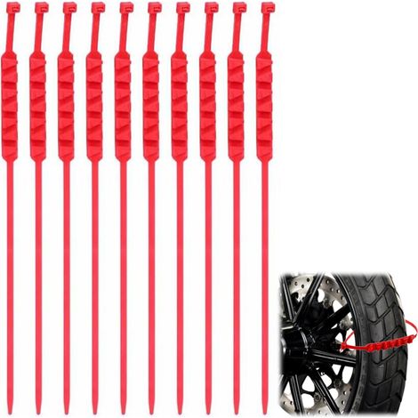 Lot de 10 chaînes à neige pour pneus de moto, chaînes à neige, serre-câbles pour pneus d'hiver, réutilisables, réglables, anti-neige (rouge) (1/5)