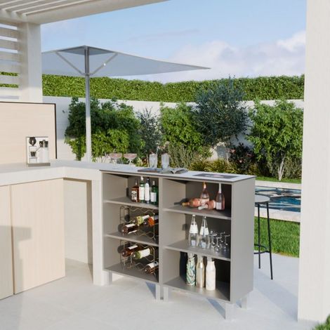 Cuisibane – Meuble bar inox 130 cm pour cuisine d'extérieur – Résistant à la corrosion – Plan de travail HPL pour usage extérieur – Pieds réglables inox (1/5)
