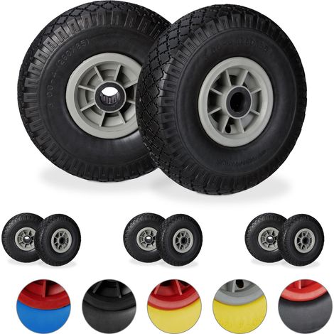 8 x Sackkarrenrad im Set, pannensichere 3.00-4 PU Vollgummireifen, 25mm Achse, bis 80 kg, 260x85 mm, schwarz-grau