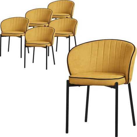 ML-Design Set 6x Poltrone da Sala Pranzo Senape con Rivestimento in Tessuto, Design Moderno, Mobili con Schienale e Gambe in Metallo, Sedie Ergonomiche da Cucina, Poltroncine Imbottite per Soggiorno