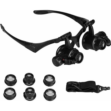 Loupe Frontale Loupe Lunette Serre Tête avec avec 4 lentilles détachables (10x,15 x, 20 x, 25 x), Pour Travail Lecture Réparation de Horloger Montre Bijoutier Bijoux-LIAIKI (1/5)