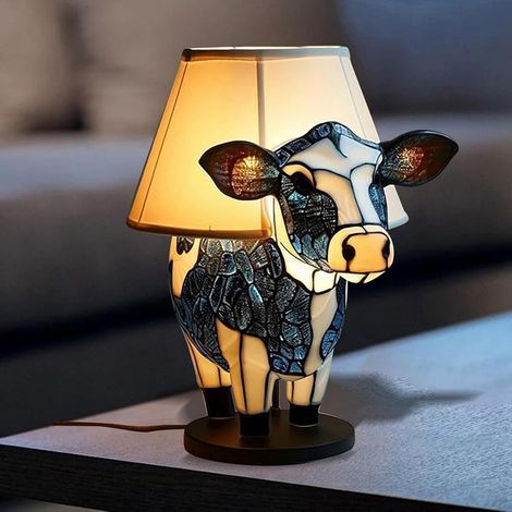 Lampe de table en résine vache Highland - Veilleuse en forme d'animal 3D avec ports USB A + C pour salon, chambre, bureau à domicile (1/5)