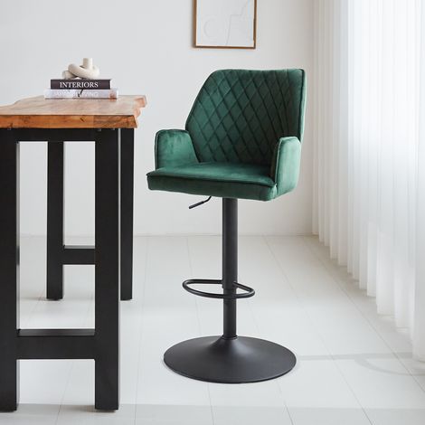 Novan Tabouret De Bar Industriel Velours Vert (1/5)