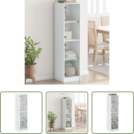 Schrank - Highboard mit Glastüren Weiß 35x37x142 cm (1/5)