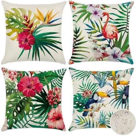 Housses de coussin d\'extérieur, lot de 4 housses de coussin de canapé à motif de petites fleurs assorties imperméables, 45 x 45 cm