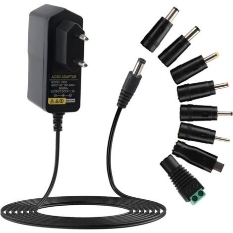 Transformateur d'alimentation 5 V 2 A avec 8 prises CC pour appareils électroniques 5 V tels que tablette, téléphone, hub USB, caméra de vidéosurveillance, alimentation fiable jusqu'à 2000 mA, compact