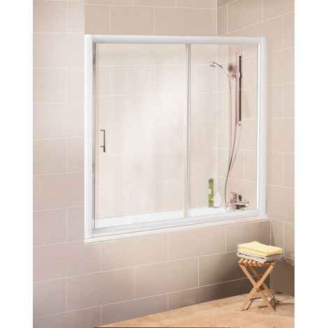 Schulte – Pare-baignoire coulissant 150 x 150 cm – 2 volets en verre de sécurité 6 mm – Profilés blancs – Montage entre murs