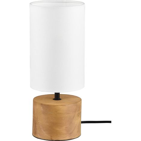 1 Lampe de table, Bois, Abat-jour tissu, Interrupteur cordon, Salon (1/4)