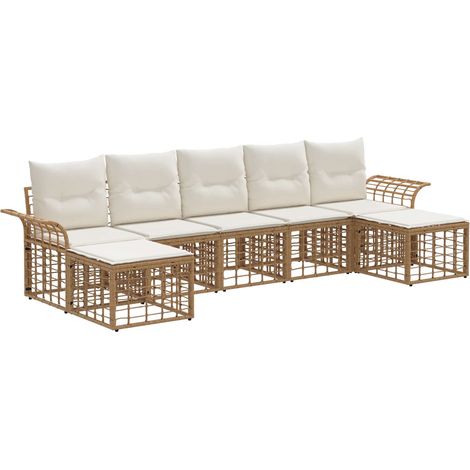 Outdoor-Sofagarnitur 7 pcs Natürlich und Cremweiß Polyester vidaXL