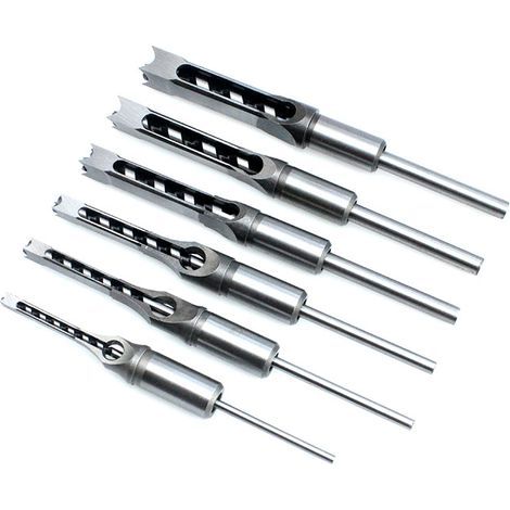 Set of 6 square hole wood drill bits, hollow steel chisel, mortising chisel, 6.4/8/9.5/12.7/14/16 mm (1/5)