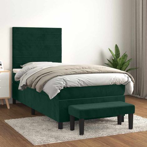 Cama box spring con colchón terciopelo verde oscuro 80x200 cm (1/5)