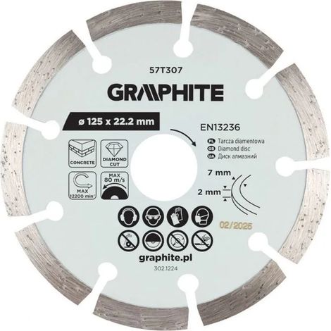 Disco de diamante Graphite 57t307 125 mm velocidad 12200 RPM