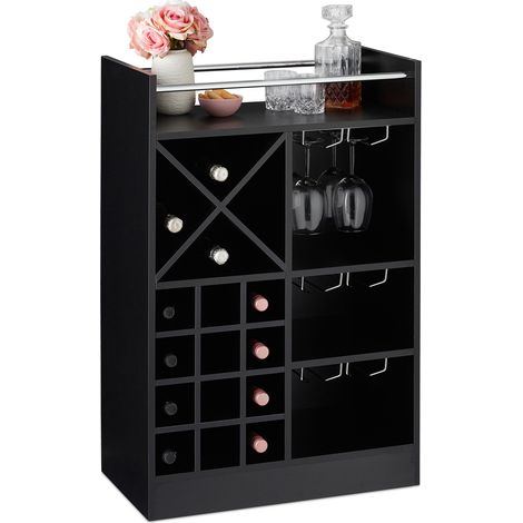 Relaxdays Wine Rack with Glass Holder for 22 Bottles, Freestanding, Prosecco, Home Bar HxWxD: 96 x 63 x 35 cm, Black (1/5)