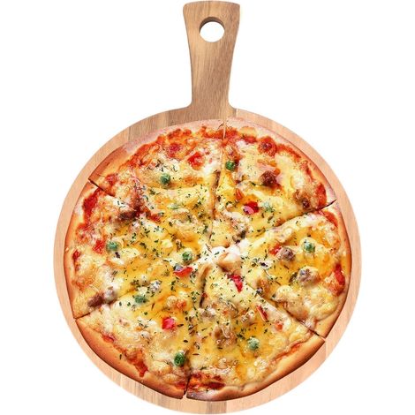 Planche à Pizza en Bois - 1 Pièce - Acacia Naturel - Plateau de Service et Découpe 40 cm - Pour Cuisine Domestique et Repas Partagés - Diamètre 40 cm (1/5)