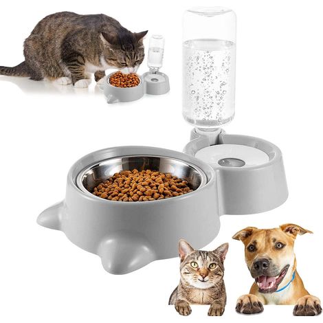 Double Bol Pour Animaux - Gamelle Double Surélevée Avec Distributeur D'eau Automatique - Pour Chat Et Chiot - 500 Ml - 1 Pièce (1/5)