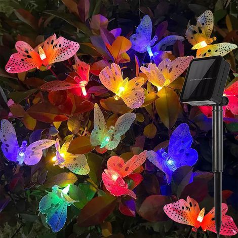 Solarbetriebene Lichterkette für den Außenbereich mit Schmetterlingsmuster, 8 Modi, wasserdicht, dekorativ für Garten, Balkon, Terrasse, Weihnachten, 12 LEDs, mehrfarbig (1/5)