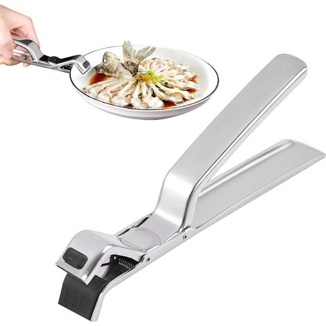 Pince de cuisine anti-brûlure en acier inoxydable, résistante à la chaleur et durable, fonctionnement à une main, outil de cuisine multifonction pour bols, assiettes, poêles, friteuses à (1/5)